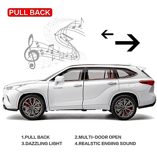 BDTCTK 124 Highlander Model Car Zinc Alloy Pull Back Toy car with Sound and Light for Kids Boy Girl GiftWhite - Image 5