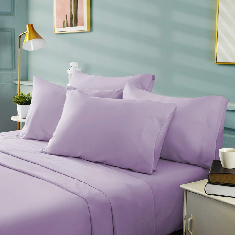BYSURE 6 Pieces Bed Sheets Set(King, Lavender) - Hotel Luxury Super Soft 1800 Thread Count 100% Microfiber Sheets with Deep Pockets, Wrinkle & Fade Resistant - Image 2