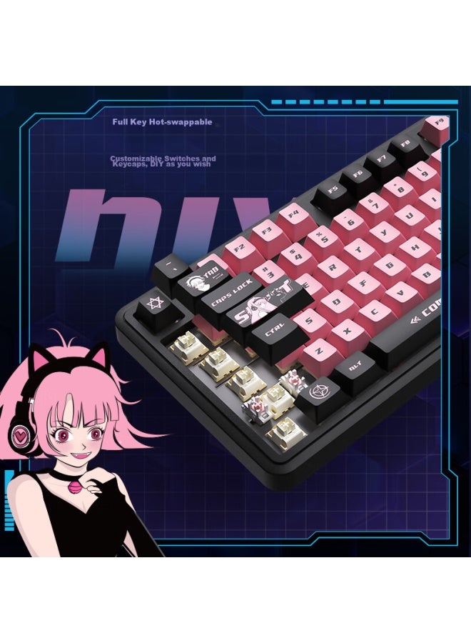 AUSDOM Asdun 98pro Five-sided Hot Melt Mechanical Keyboard, Gaming, E-sports, Triple-mode Wired, Bluetooth, Wireless, Office, Customizable, Full-key Anti-ghosting, High-value Gift Keyboard, Meow Sound Party - Image 4