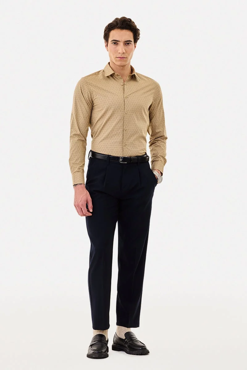 SNITCH Brown Geometric Long Sleeve Slim Fit Shirt