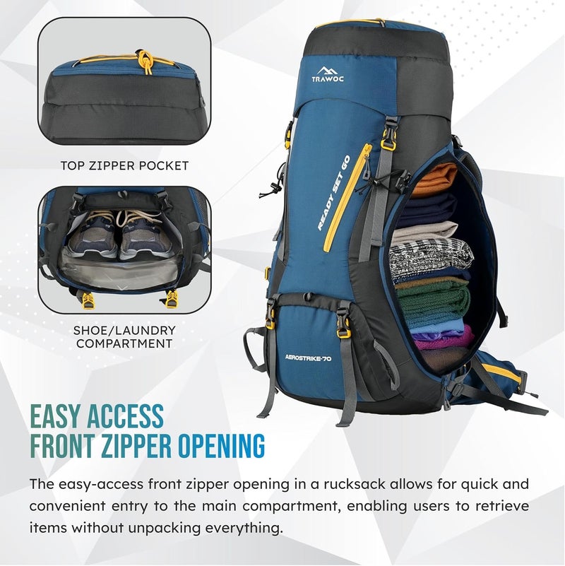 Trawoc حقيبة ظهر سفر TRAWOC AEROSTRIKE سعة 70 لتر - Image 4