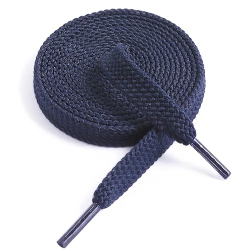 VSUDO Upgrade 45" Double Layer Weave Flat Shoelaces, 5/16" Wide Flat Shoe Laces for Adults & Kids Sneakers or Athletic Shoes [1Pair-Navy Blue-114CM] - Image 1