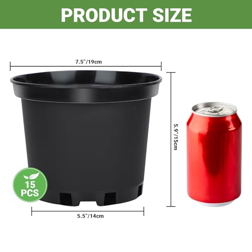 GREANER Nursery Pots, 1 Gallon Durable Flower Pots with Drainage Holes, Plant Containers for Flower, Seed, Tree, Tomato-Black (15PCS) - Image 2