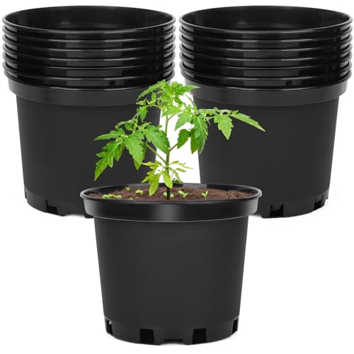 GREANER Nursery Pots, 1 Gallon Durable Flower Pots with Drainage Holes, Plant Containers for Flower, Seed, Tree, Tomato-Black (15PCS) - Image 1