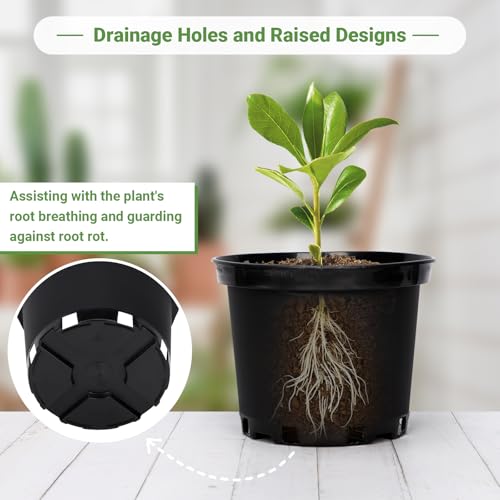 GREANER Nursery Pots, 1 Gallon Durable Flower Pots with Drainage Holes, Plant Containers for Flower, Seed, Tree, Tomato-Black (15PCS) - Image 4