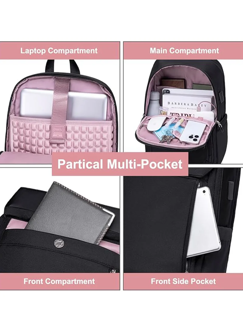 Chantria Black Premium Lightweight Laptop Backpack for Women Water Resistant Multifunctional Anti-Theft Daypack with Built in USB Port, CB00633 - Black  | Best Price UAE