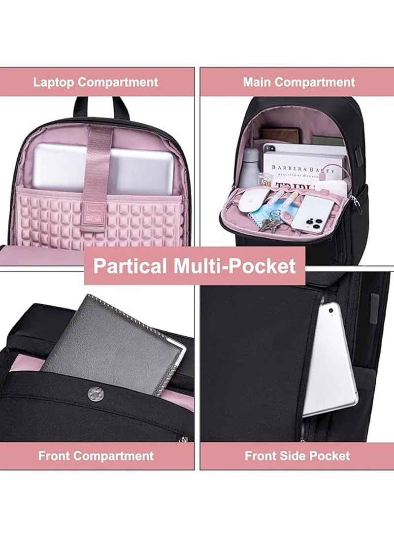 Chantria Black Premium Lightweight Laptop Backpack for Women Water Resistant Multifunctional Anti-Theft Daypack with Built in USB Port, CB00633, Black for Women | Best Price UAE