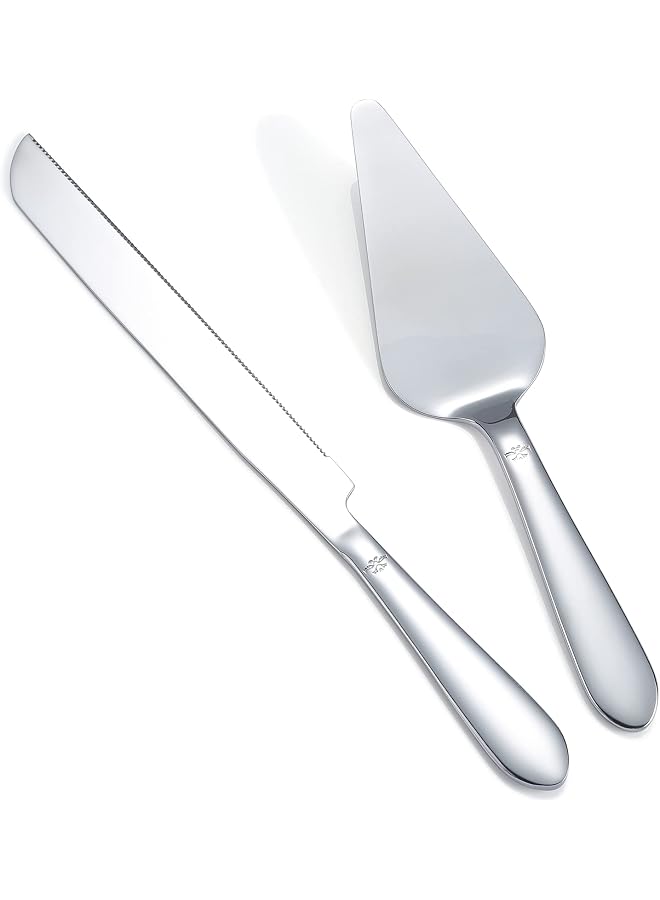 S-TOP Wedding Cake Cutting Set, Elegant Cake Knife and Server Set with Thickened Stainless Steel Rounded Edges, Cake Cutter and Cake Spatula for Cake - Image 1