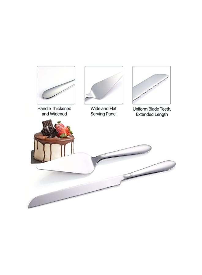 S-TOP Wedding Cake Cutting Set, Elegant Cake Knife and Server Set with Thickened Stainless Steel Rounded Edges, Cake Cutter and Cake Spatula for Cake - Image 3