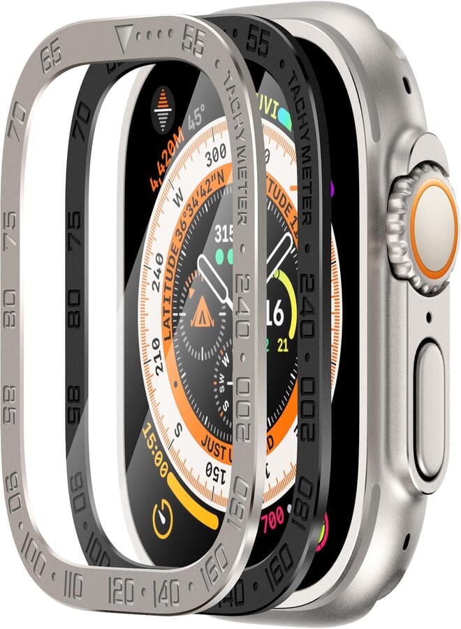 Next Next store Compatible with iWatch Ultra 49mm Tempered Glass Screen Protector with Alloy Frame, Waterproof Ring Compatible with iWatch Ultra 49mm (Starlight Black)