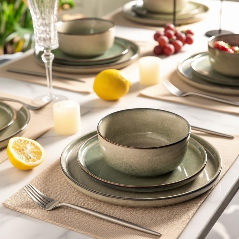 AmorArc Stoneware Dinnerware Sets for 4,Round Reactive Glaze Ceramics Plates and Bowls Set,Highly Scratch Resistant Dishware | Dishwasher & Microwave Safe Dishes Set,Service for 4 (12pc) - Image 4