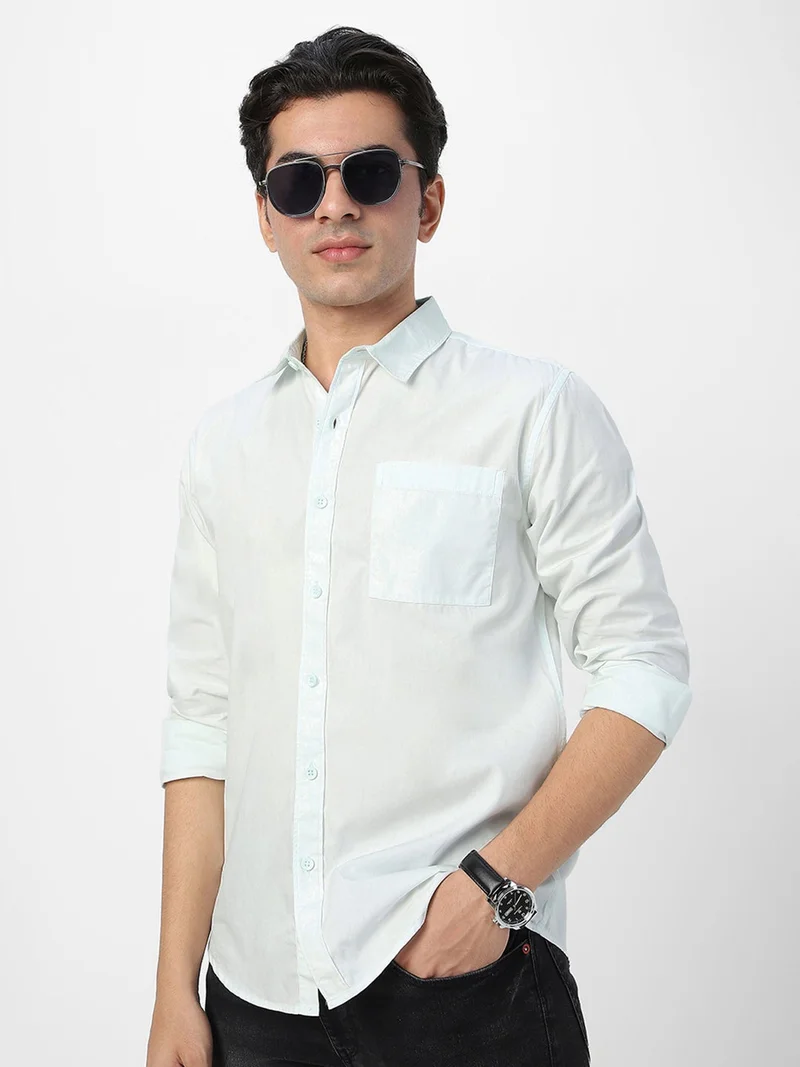 أوربانو فاشن Urbano Fashion Men's Pastel Blue Cotton Full Sleeve Regular Fit Casual Solid Shirt