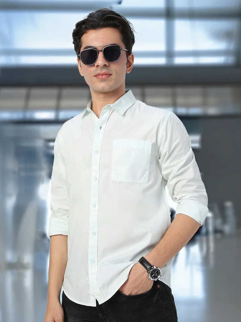 أوربانو فاشن Urbano Fashion Men's Pastel Blue Cotton Full Sleeve Regular Fit Casual Solid Shirt