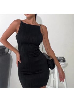 NIBEMINENT Summer Fashion Women's Short Sleeveless Striped Halter Slim Short-sleeved Dress  - Image 1