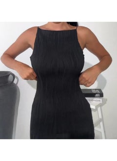 NIBEMINENT Summer Fashion Women's Short Sleeveless Striped Halter Slim Short-sleeved Dress  - Image 4
