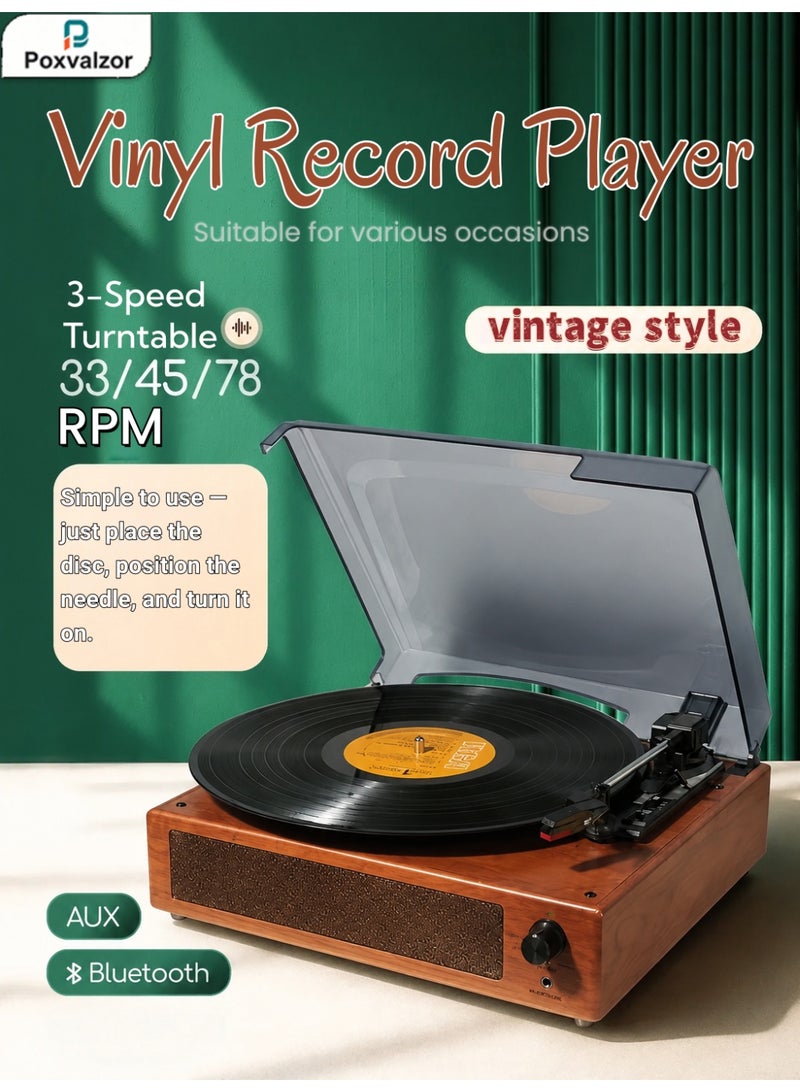 Record Player, Vintage Vinyl Turntable with Bluetooth, Built-in Speakers & PC-Link Encoding, 3-Speed 33/45/78 RPM Recording Function for Vinyl to Digital Conversion - Image 1