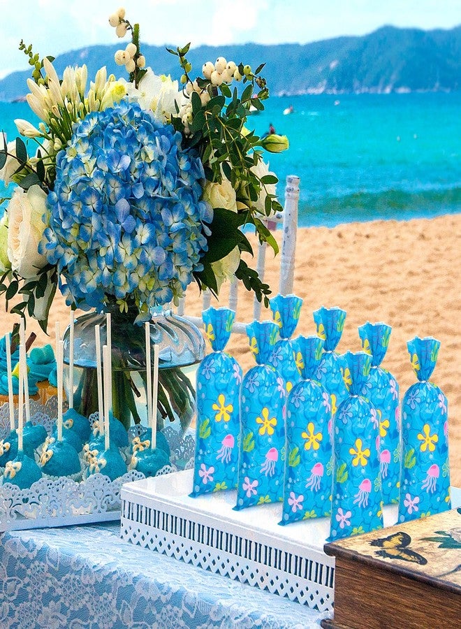 Whaline 100 Pcs Sponge Cartoon Cellophane Bags with Silver Twist Ties Under The Sea Seaweed Jellyfish Plastic Goodie Bag Cello Gift Bags for Summer Ocean Birthday - Image 4