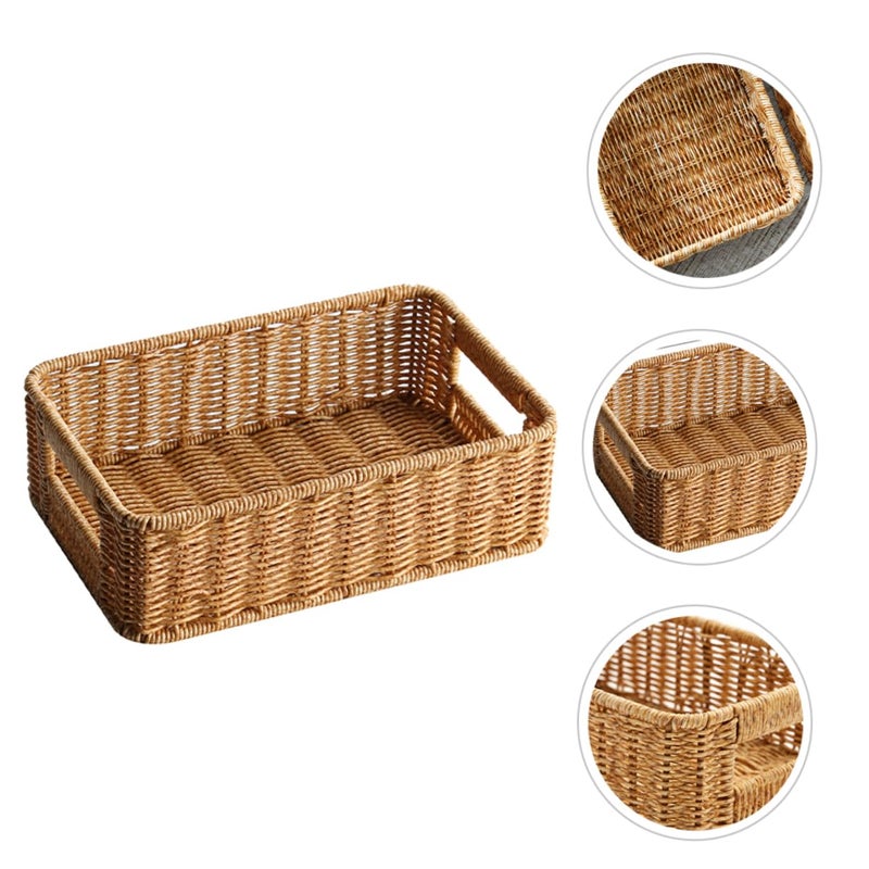 Vintage Woven Storage Basket Hollow Handle Easy Clean Bathroom Bedroom Organizer - Image 4