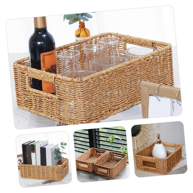 Vintage Woven Storage Basket Hollow Handle Easy Clean Bathroom Bedroom Organizer - Image 5