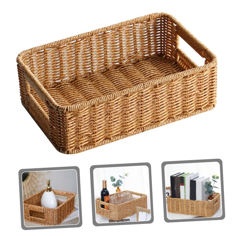 Vintage Woven Storage Basket Hollow Handle Easy Clean Bathroom Bedroom Organizer - Image 3