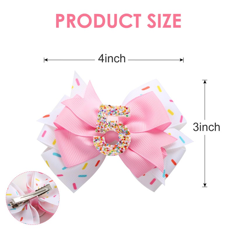 Fancheer Birthday Hair Bow for Baby Girls 1 2 3 4 5 6 Years Sprinkle Decorations Confetti Ice Cream Party Pink Hair Accessories for 5th Birthday - Image 2