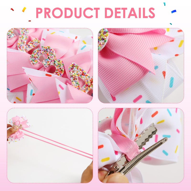 Fancheer Birthday Hair Bow for Baby Girls 1 2 3 4 5 6 Years Sprinkle Decorations Confetti Ice Cream Party Pink Hair Accessories for 5th Birthday - Image 3