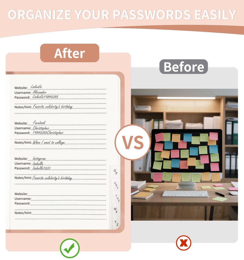 ALKALO Password Book with Alphabetical Tabs, 4.5"x5.9"Small Pocket Password Keeper Book, 160 Pages/100GSM Hardcover Notebook, Password Organizer for Internet Website Address Login - Image 5