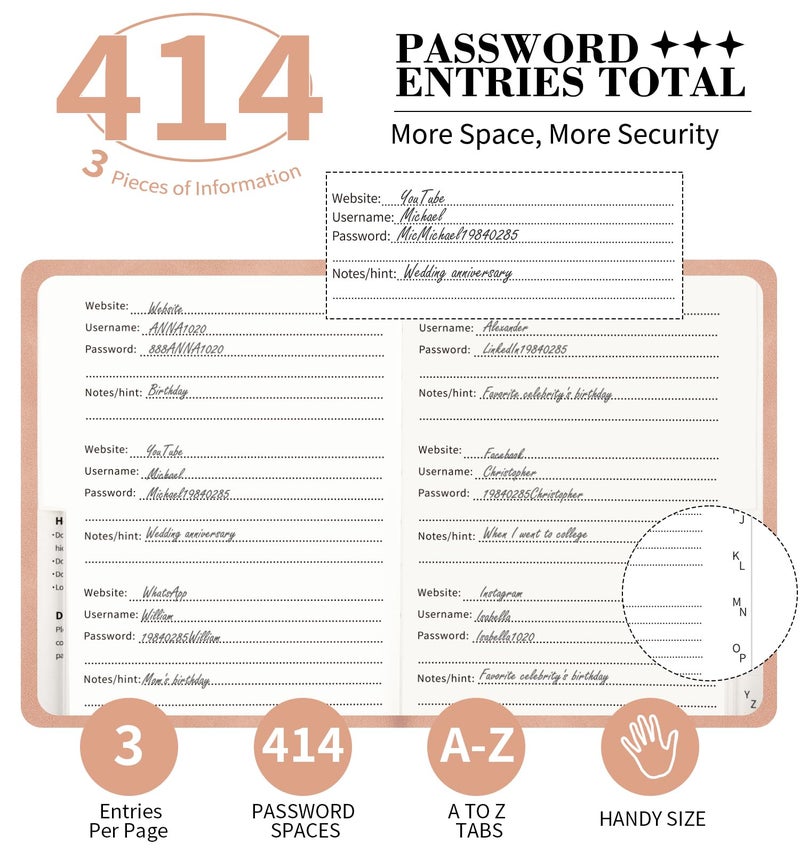 ALKALO Password Book with Alphabetical Tabs, 4.5"x5.9"Small Pocket Password Keeper Book, 160 Pages/100GSM Hardcover Notebook, Password Organizer for Internet Website Address Login - Image 2