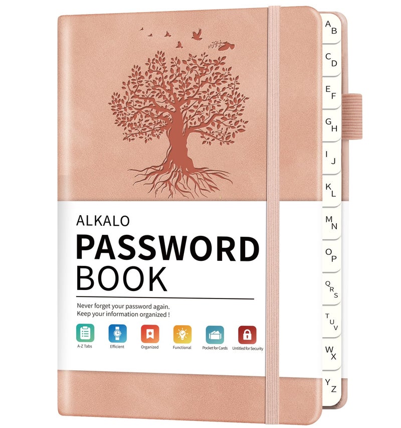 ALKALO Password Book with Alphabetical Tabs, 4.5"x5.9"Small Pocket Password Keeper Book, 160 Pages/100GSM Hardcover Notebook, Password Organizer for Internet Website Address Login - Image 1
