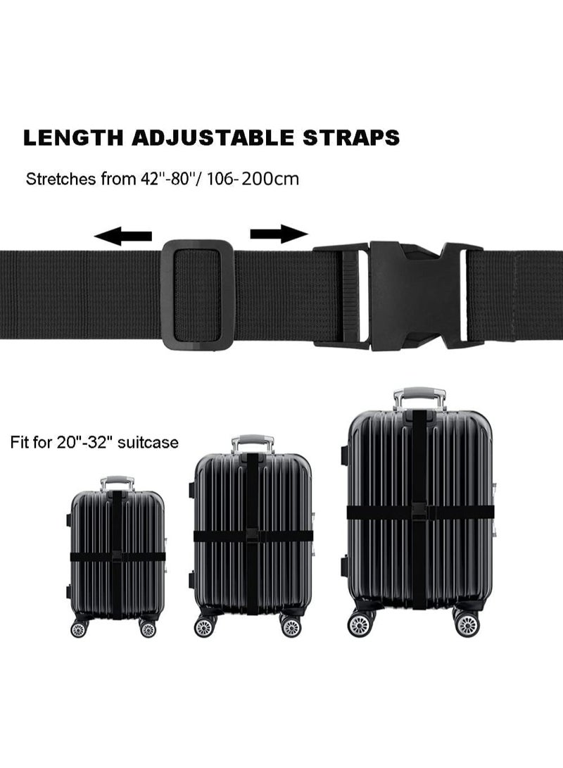 4 Pack Adjustable Luggage Straps with Buckle Heavy Duty Suitcase Cross Straps for Travel Bags Black - Image 2