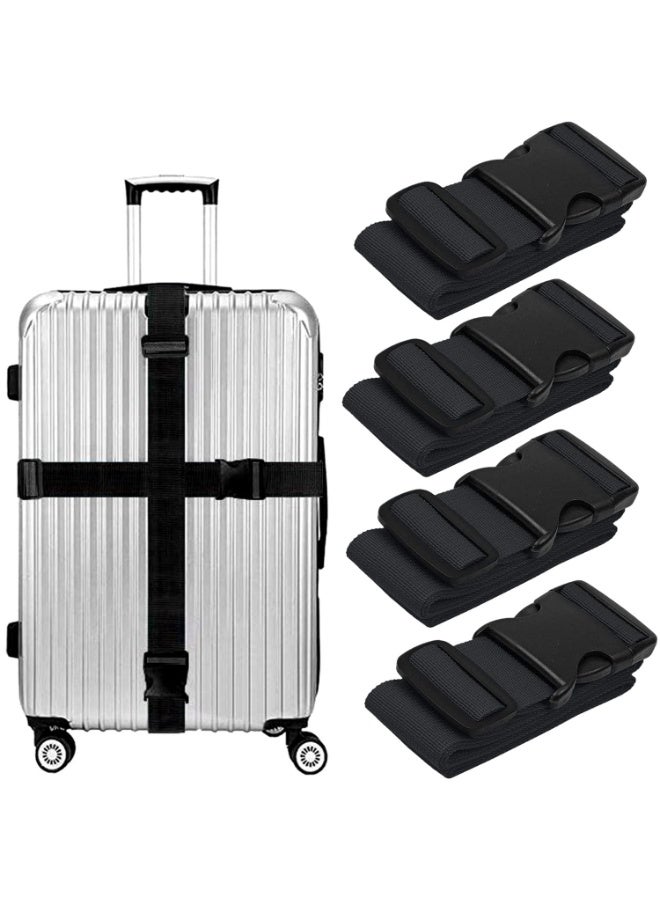 4 Pack Adjustable Luggage Straps with Buckle Heavy Duty Suitcase Cross Straps for Travel Bags Black - Image 1