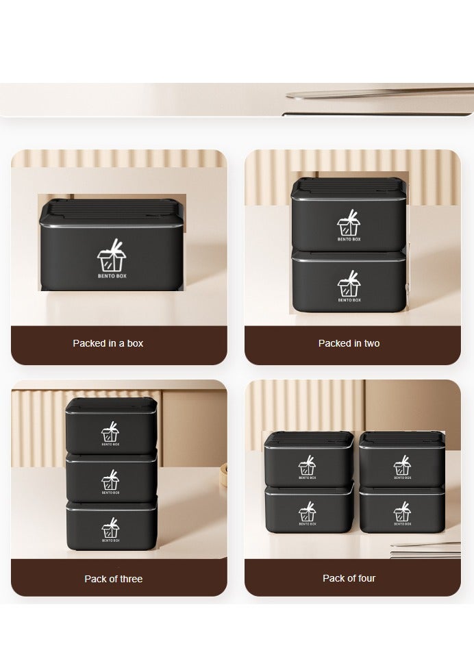 general 304 stainless steel, food storage box, lunch box, office lunch box suitable for microwave heating, portable and convenient lunch box set gift, multifunctional, clean, beautiful, hygienic, washable, sealed, non-taint - including tableware + thermal bag (black lunch box) - Image 1