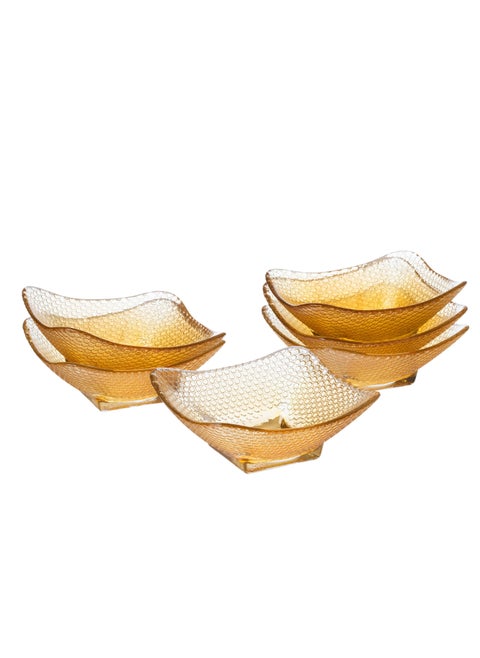 Set of 6 Turkish square glass yogurt in honey color for dessert fruits and nuts, multi use size 12 * 12 cm