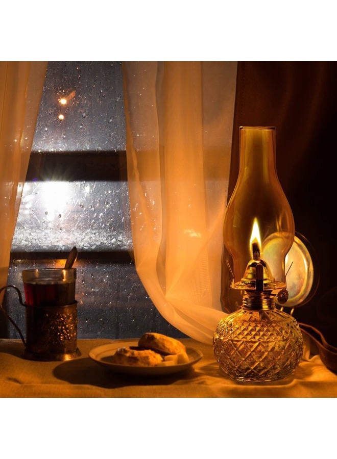 Hortsun 2 Pieces Large Chamber Oil Lamp, Vintage Glass Clear Kerosene Lamp Indoor Decorative Hurricane Lamp Oil Lantern for Tabletop Decor and Emergency Lighting, 10.62 x 3.74 Inch - Image 5