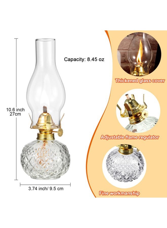 Hortsun 2 Pieces Large Chamber Oil Lamp, Vintage Glass Clear Kerosene Lamp Indoor Decorative Hurricane Lamp Oil Lantern for Tabletop Decor and Emergency Lighting, 10.62 x 3.74 Inch - Image 2