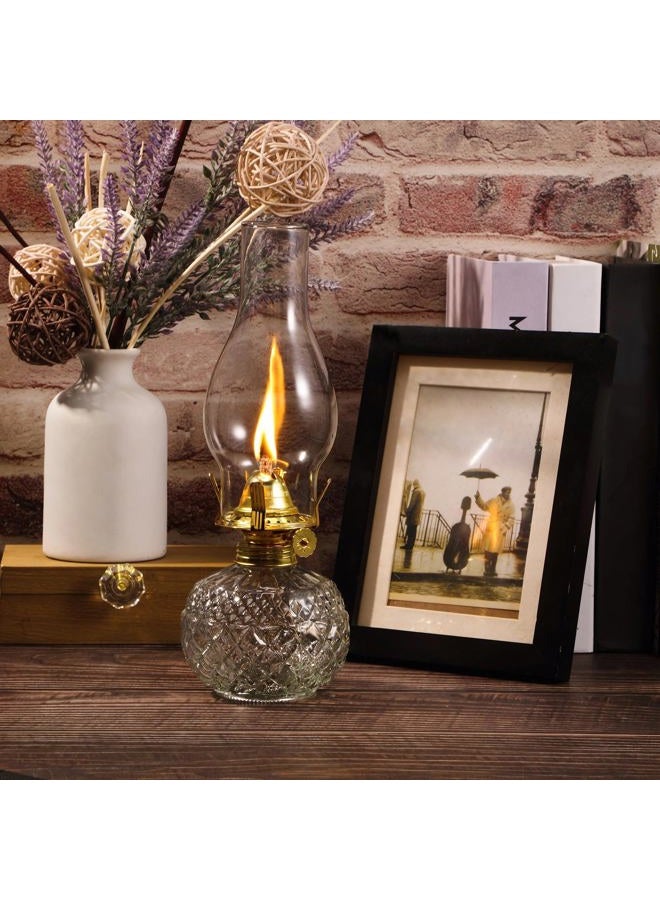 Hortsun 2 Pieces Large Chamber Oil Lamp, Vintage Glass Clear Kerosene Lamp Indoor Decorative Hurricane Lamp Oil Lantern for Tabletop Decor and Emergency Lighting, 10.62 x 3.74 Inch - Image 3
