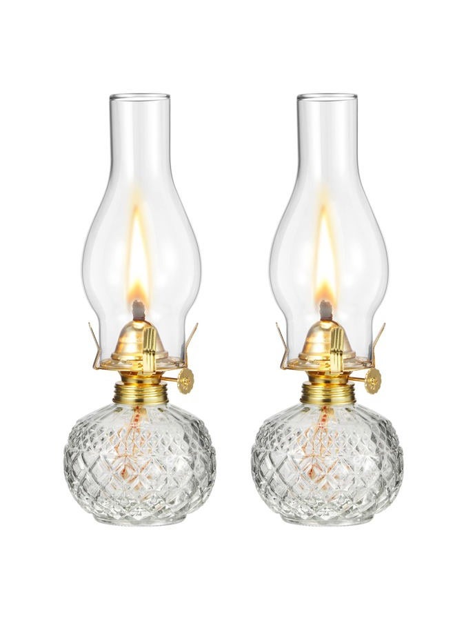Hortsun 2 Pieces Large Chamber Oil Lamp, Vintage Glass Clear Kerosene Lamp Indoor Decorative Hurricane Lamp Oil Lantern for Tabletop Decor and Emergency Lighting, 10.62 x 3.74 Inch - Image 1