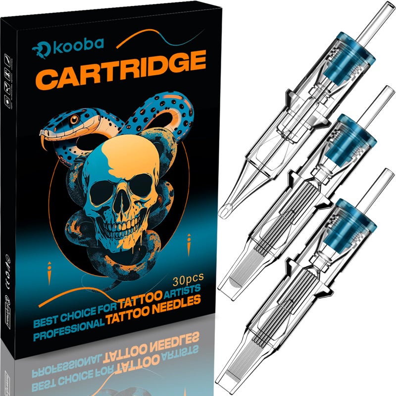Kooba 1209RS Tattoo Cartridge Needles 30 Pcs 12 Standard 9 Round Shader Long Taper with Membrane Safety Cartridges Disposable for Rotary Tattoo Machine Pen Gun