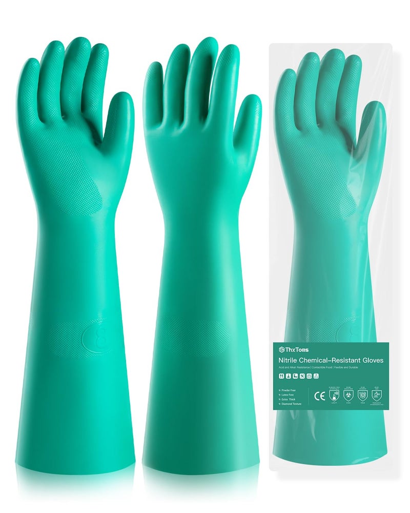 ThxToms Long Nitrile Chemical Resistant Gloves, Reusable Heavy Duty Safety Work Gloves, Acid, Alkali and Oil Protection 1Pairs,L - Image 1