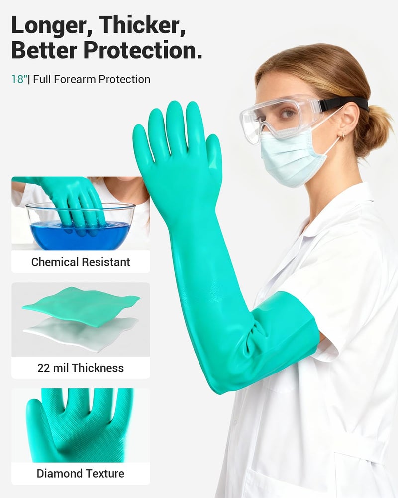 ThxToms Long Nitrile Chemical Resistant Gloves, Reusable Heavy Duty Safety Work Gloves, Acid, Alkali and Oil Protection 1Pairs,L - Image 2