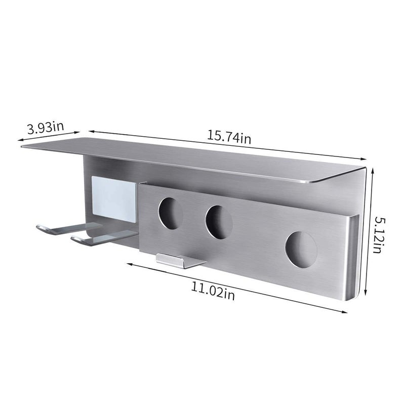 Generic Indian Decor 50789 Metal Wall Mounted Powder Coated Grey Hair Dryer Organizer Holder with 2 Nozzles Power Plug Shelf Standard  - Image 2