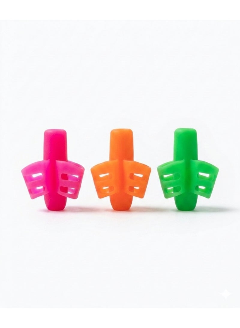 Comfortable silicone pen grip set for children - 3 pieces in bright (phosphorescent) colors to correct writing posture and prevent hand fatigue - suitable for pencils and ballpoint pens - Image 1