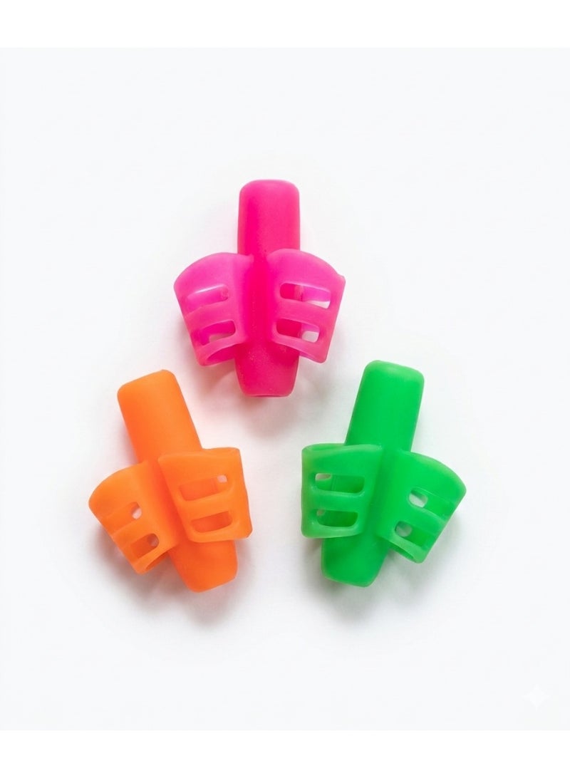 Comfortable silicone pen grip set for children - 3 pieces in bright (phosphorescent) colors to correct writing posture and prevent hand fatigue - suitable for pencils and ballpoint pens - Image 3