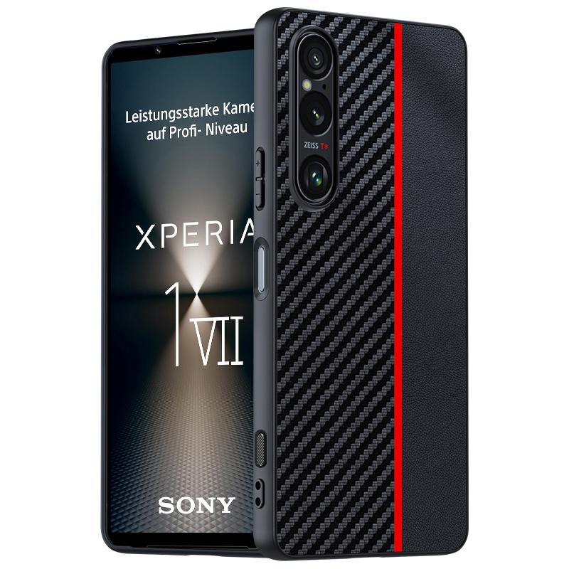 HuHa Case Cover For Sony Xperia 1 VII Ultra-thin Carbon Fiber Texture Printing Phone Case(Black Red) - Image 1