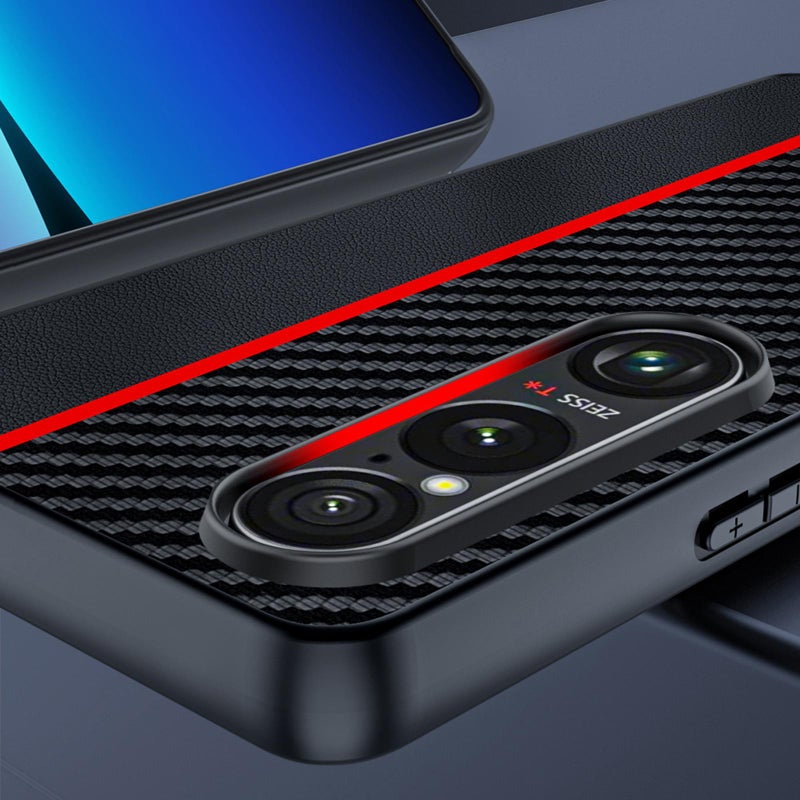 HuHa Case Cover For Sony Xperia 1 VII Ultra-thin Carbon Fiber Texture Printing Phone Case(Black Red) - Image 4