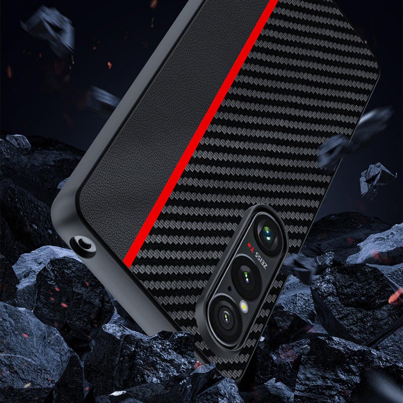 HuHa Case Cover For Sony Xperia 1 VII Ultra-thin Carbon Fiber Texture Printing Phone Case(Black Red) - Image 5