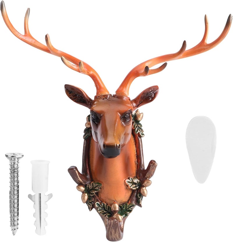Resin Bathroom Wall Towel Hook, 15x7x16cm, Antique Gold, Animal Shape - Stylish Decorative Hook, Easy Installation, Ideal for Home Use (Deer Head (Vintage)) - Image 1
