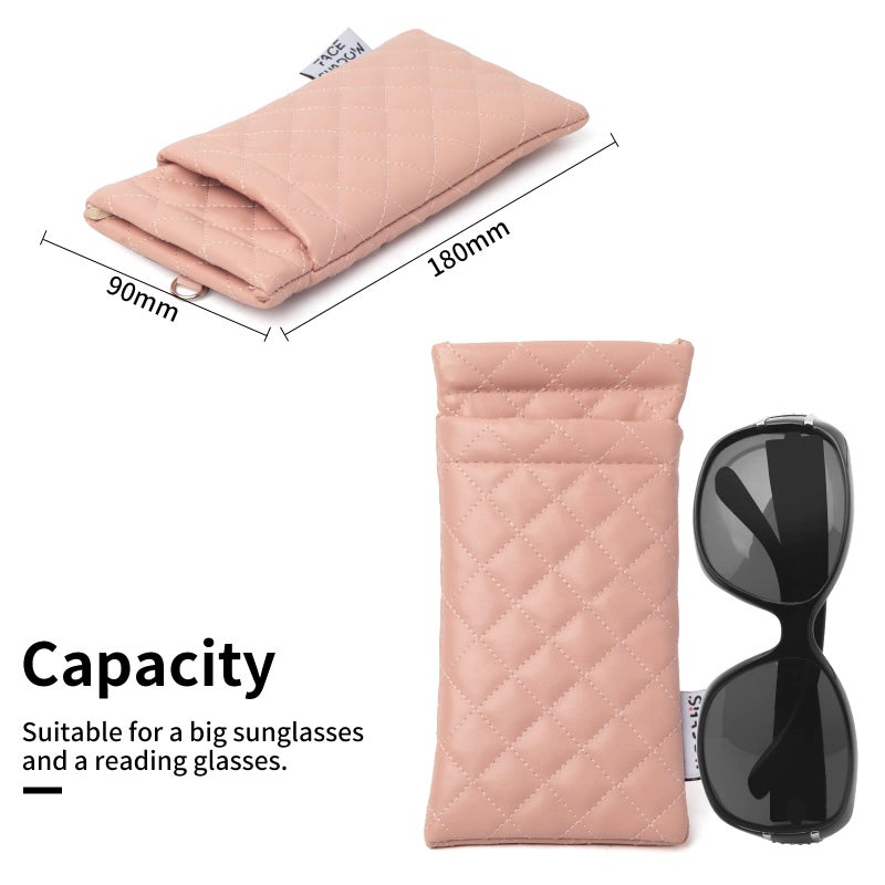 Face Shadow Face Shadow Double Eyeglasses Pouch Large Squeeze Top Microfiber Soft Glasses Case For Women With Cleaning Cloth  - Image 3