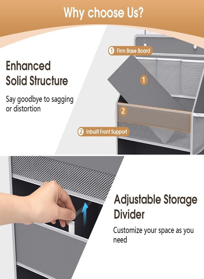 WISELIFE 5-Tier Over the Door Organizer for Hanging - 50LB Heavy-Duty Back of Door Organizer with 5 Spacious Pockets & 13 Mesh Pockets, Multipurpose Storage for Nursery, Bedroom, Closet(1 Pack, Gray) - Image 5