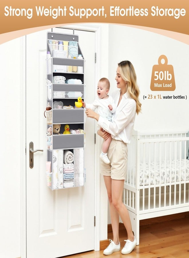 WISELIFE 5-Tier Over the Door Organizer for Hanging - 50LB Heavy-Duty Back of Door Organizer with 5 Spacious Pockets & 13 Mesh Pockets, Multipurpose Storage for Nursery, Bedroom, Closet(1 Pack, Gray) - Image 3